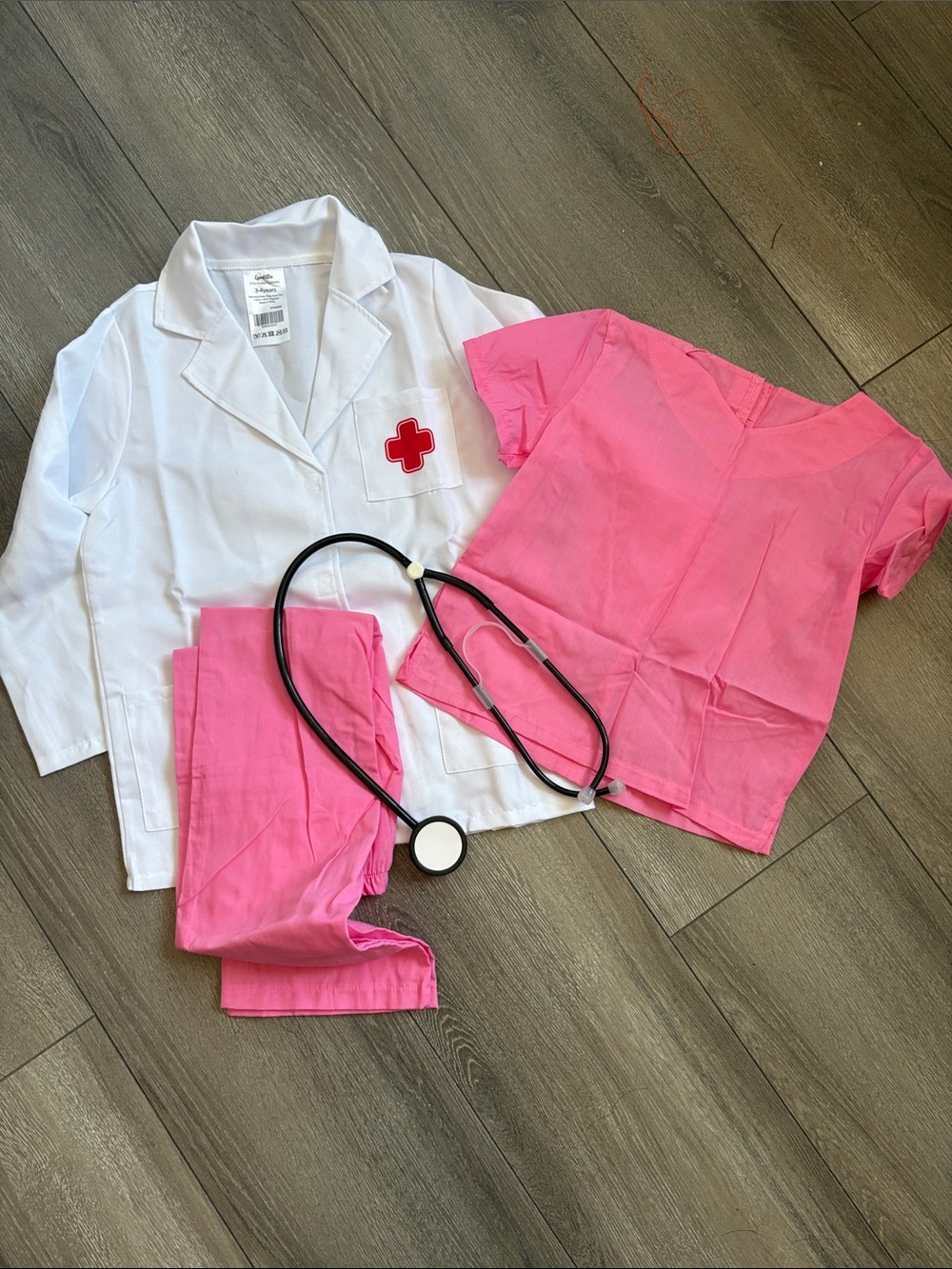 Kids Nurse Costume Set - White Lab Jacket with Pink Scrubs